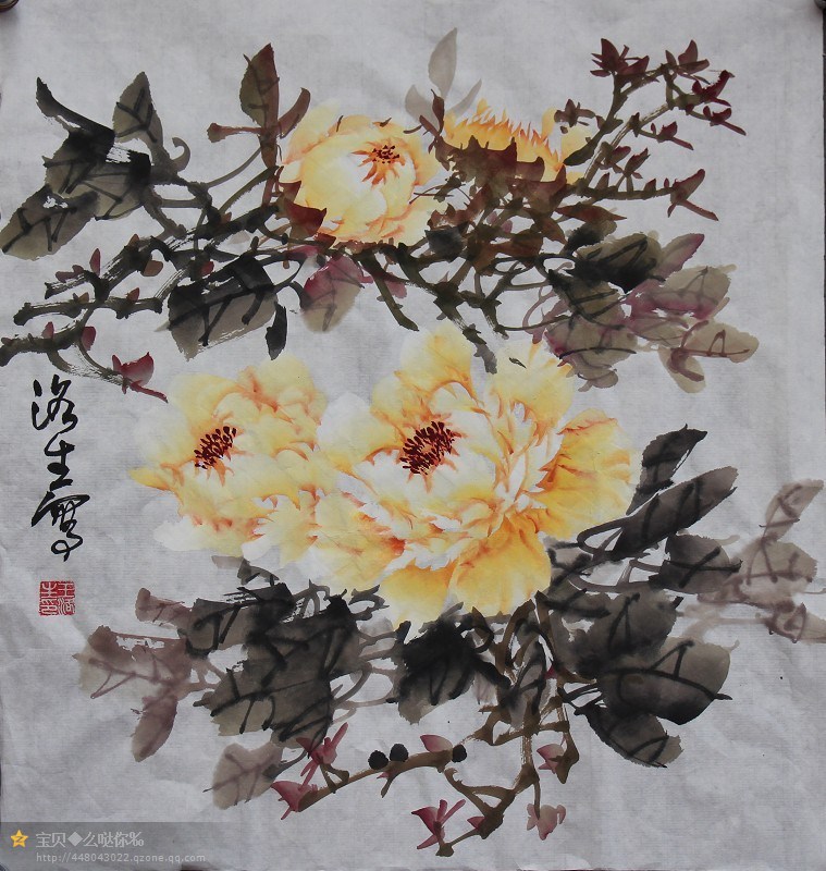 王西生老师牡丹之斗方