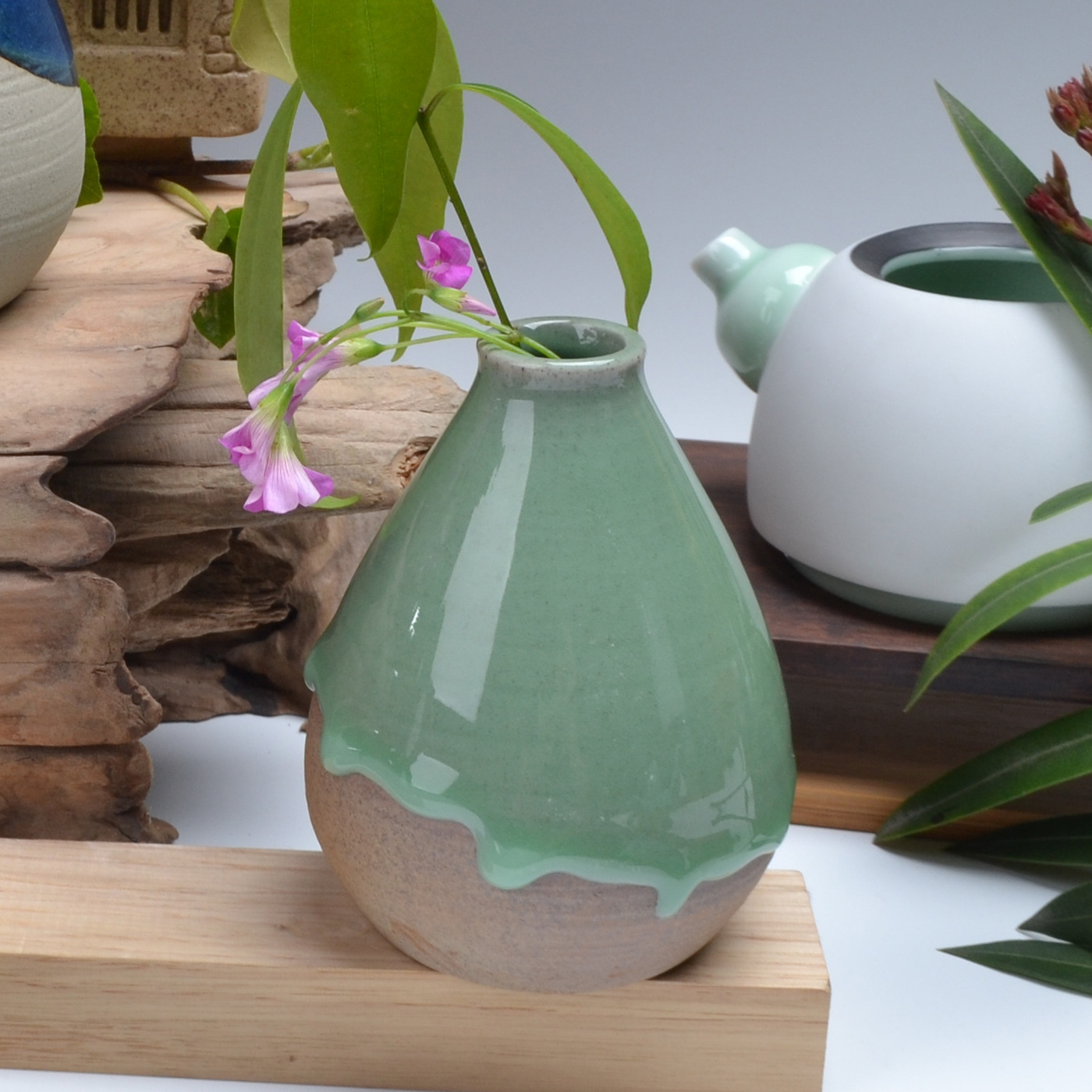 梅子青结合陶花插 陶瓷茶瓶 工艺品摆件 摆饰 花器厂家直销新品