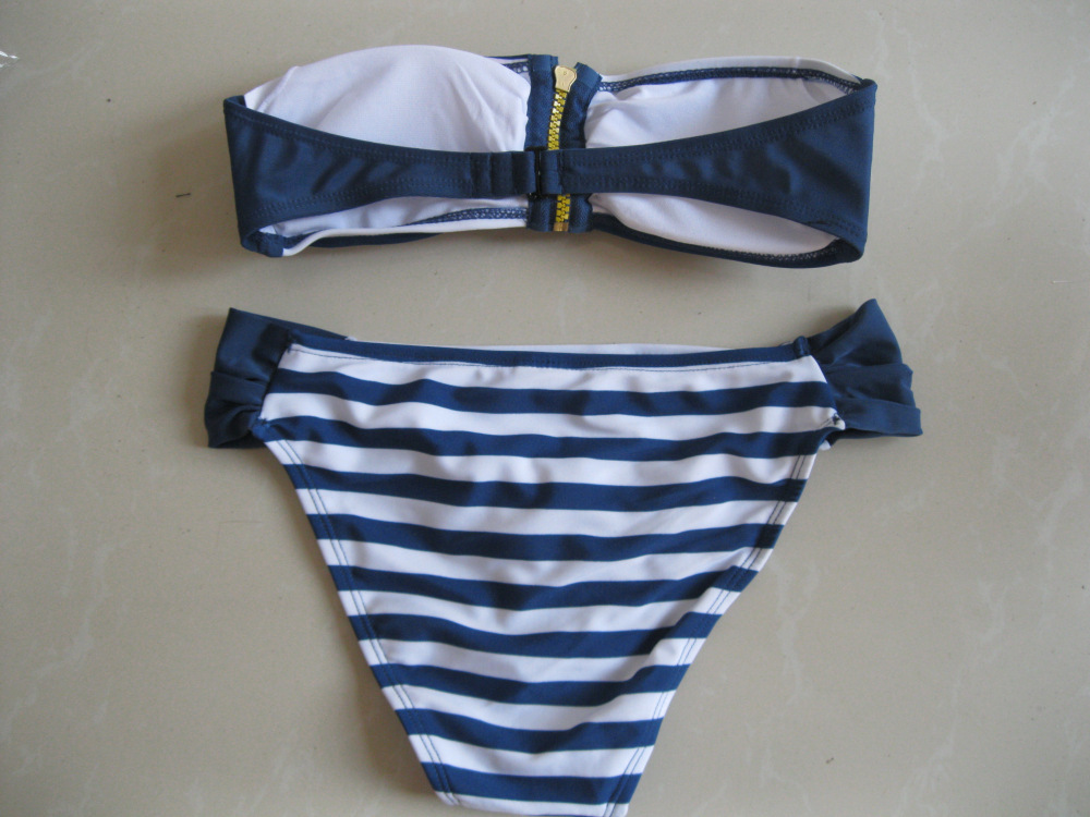 2014新款 外贸海军风泳装 蓝白条拉链比基尼泳衣 厂家批发