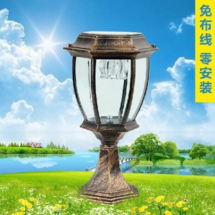 太陽能柱頭燈 led圍牆燈 歐式彎六角戶外別墅花園燈