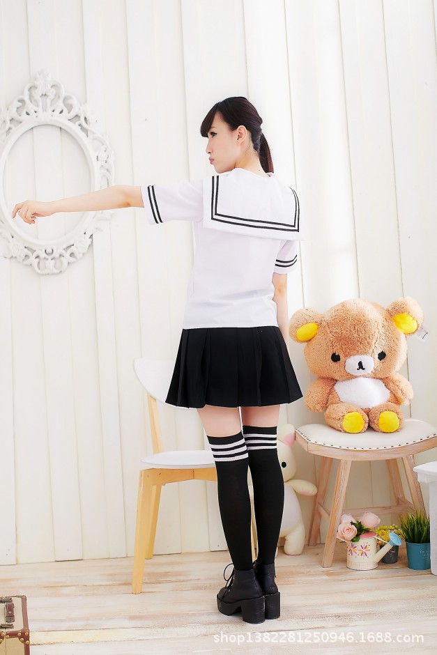日韩黑白经典学生装 女生班服 校服 女学生套装 酒吧工作服