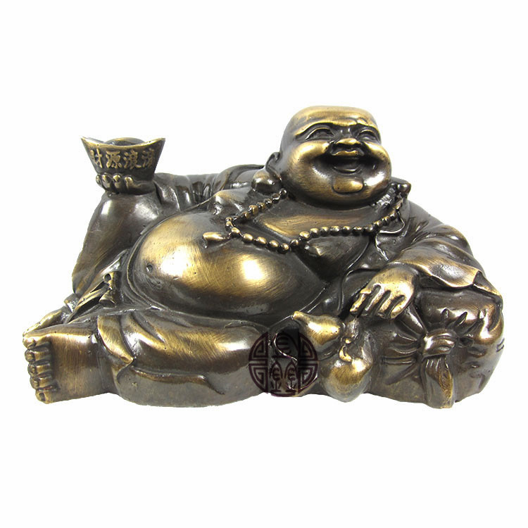 批发铜器工艺品 黄铜侧躺弥勒佛铜雕像 风水家居招财摆件 特价