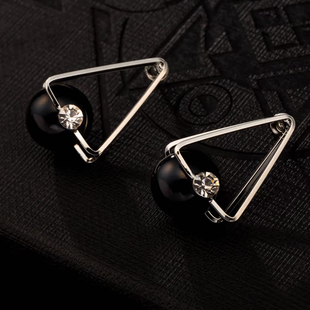 欧美时尚 耳饰 个性三角耳钉 黑色珍珠耳环 亚马逊ebay速卖通热销