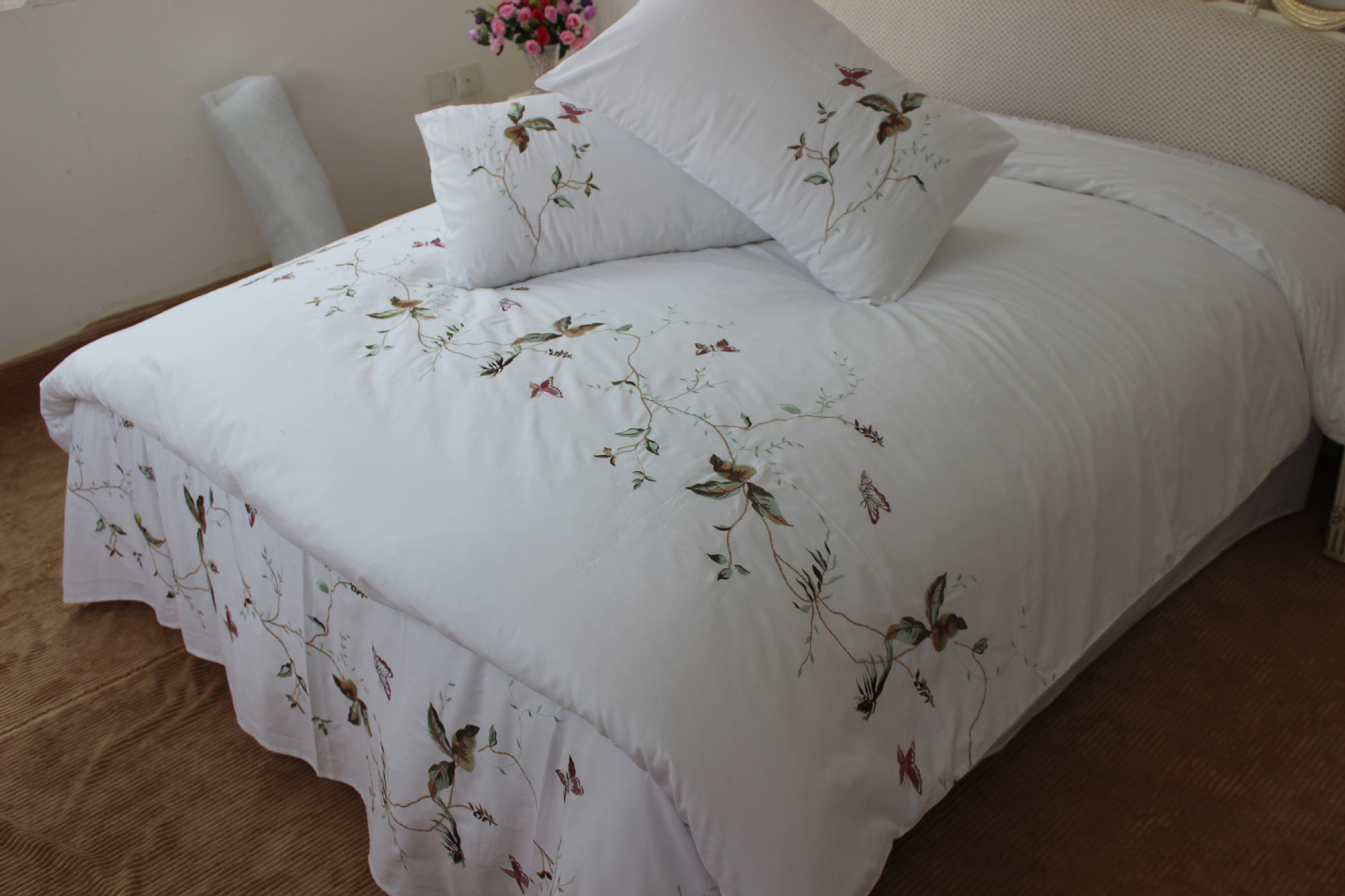 纯棉绣花床单三件套 床上用品 欧美田园风格 双人床单