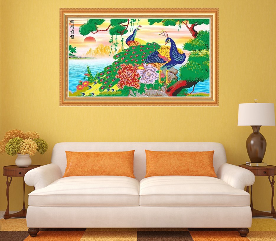 5d全彩砖石绣 钻石画锦绣年华 富贵孔雀 1.3米水钻圆钻砖石画新品