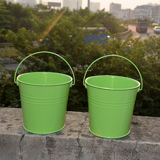绿色提手小桶铁桶花盆花器摄影道具花桶多肉植物种植桶创意花桶