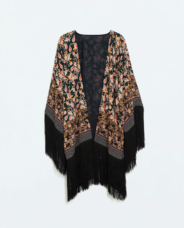 欧洲站2014秋季新款欧美大牌专柜同款时尚印花流苏和服外套女批发