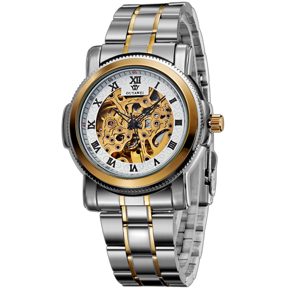 ouyawei欧亚威自动手表钢带防水运动手表男士镂空机械手