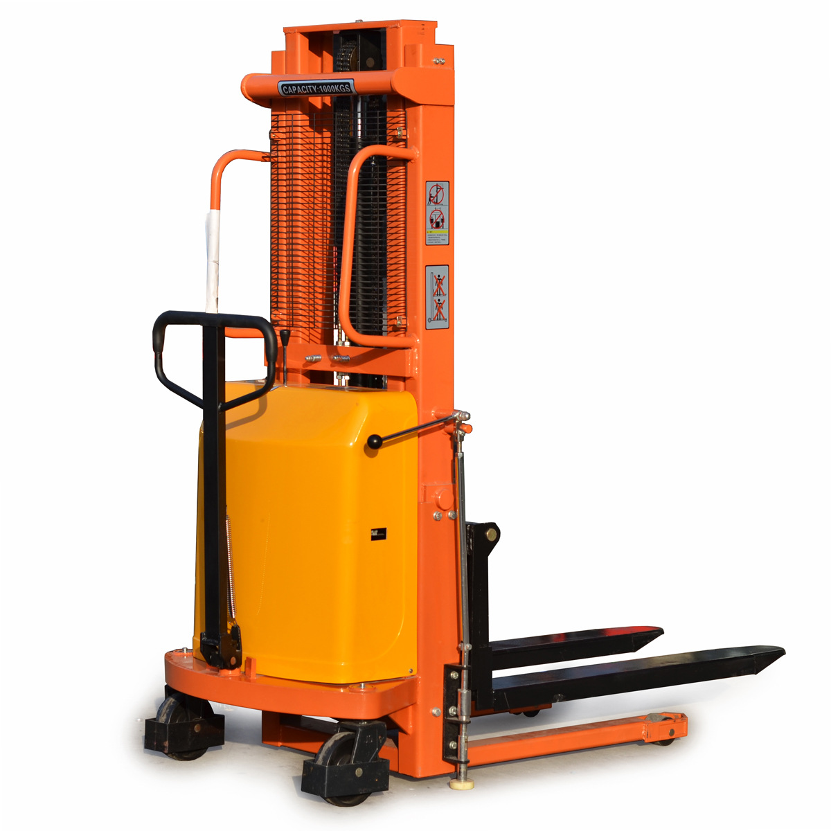 1t3m半自动堆高车 半电动电瓶堆高车 手推电升堆高机 半自动叉车