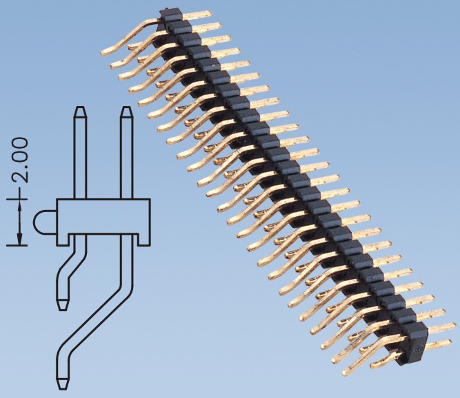 0间距双排排针,h=2.0,horiztonal smt with post