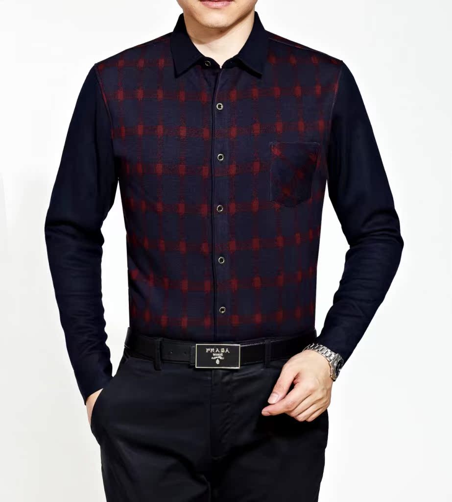 品牌男装 秋冬新品加厚加绒男式衬衫男士长袖保暖印花格子衬衣图片_17