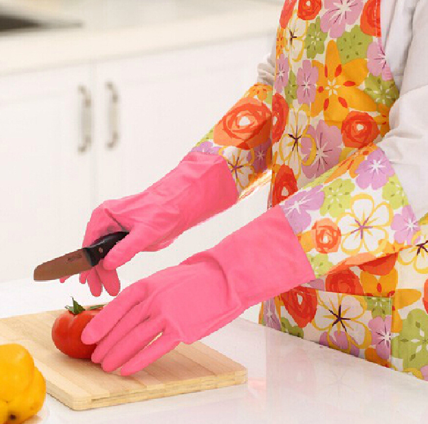 韩式宽口无绒家居乳胶手套 花袖手套 灵巧型(l号42cm)