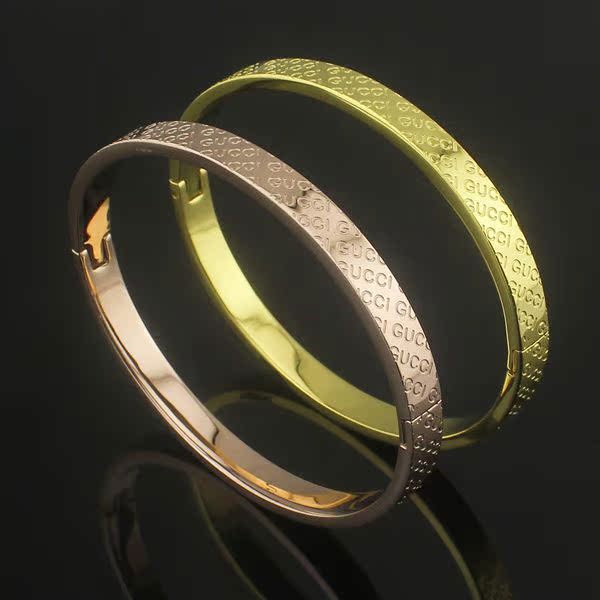 钛钢饰品批发 简约搭扣g字logo手镯 女卡扣手环 18k玫瑰金-金色