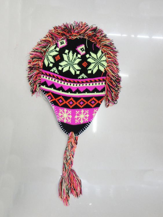 【厂家直销】欧美风流苏鸡冠帽 晴纶提花护耳帽 鸡冠嘻哈套头帽