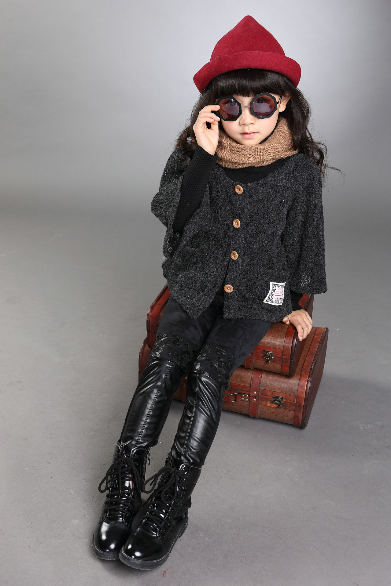 韩版童装新款儿童皮裤中大童加绒加厚拼pu皮女童长裤打底皮裤外穿