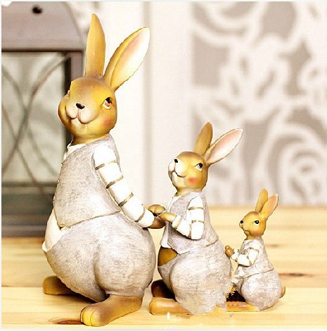 结婚礼品 一家三口摆件树脂兔子 三口之家创意新房装饰温馨避风港
