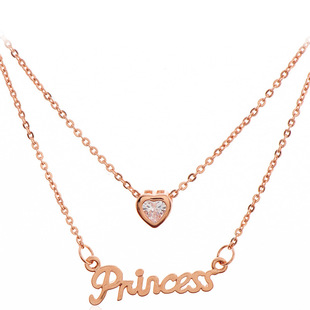 明星同款镀真金项链 韩国princess锆石桃心双吊坠短款项链女