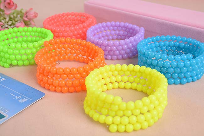 供应p2144 糖果色珍珠多层弹性手镯 珍珠大珍珠双环开口个性手镯代发