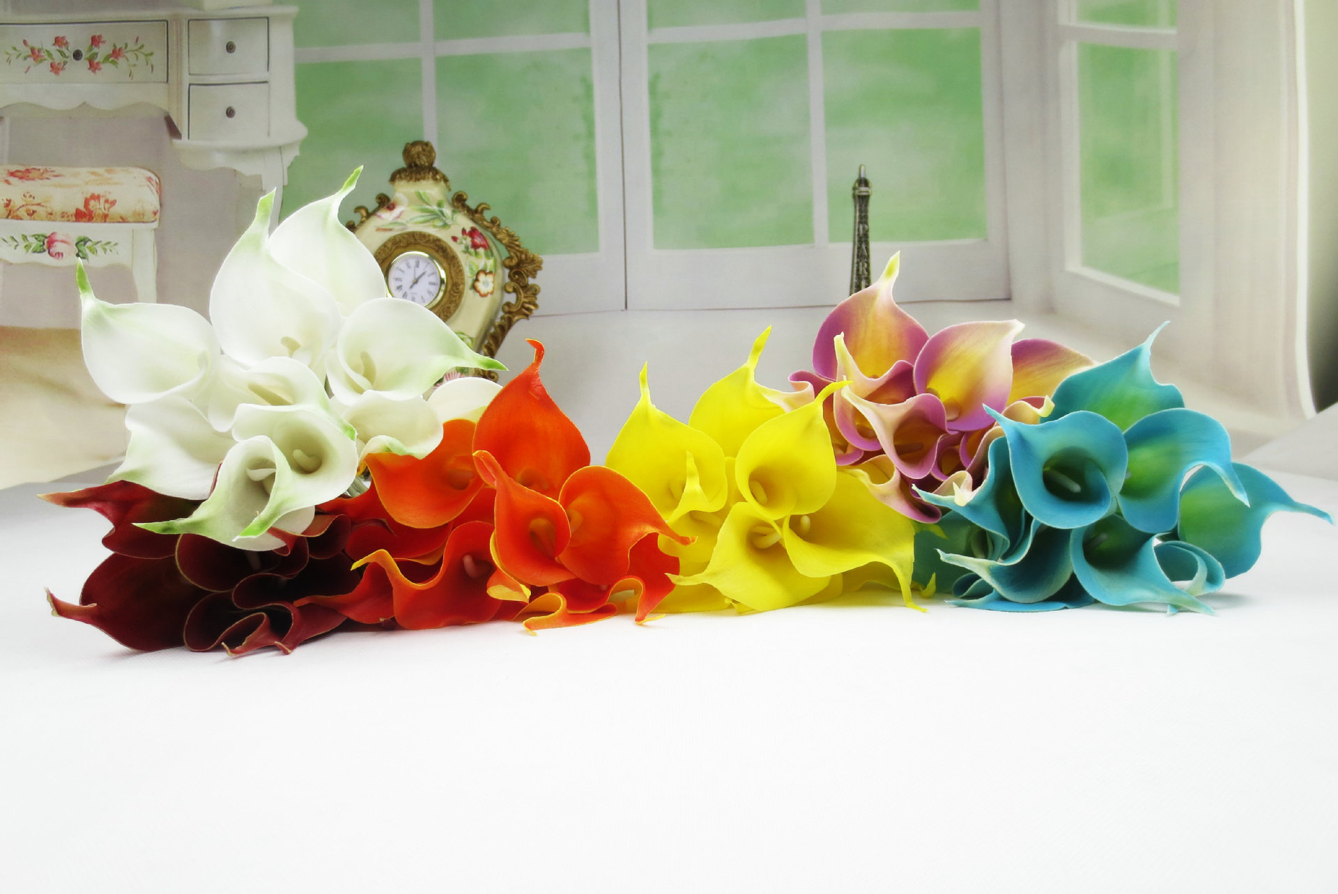 厂家加工 38公分高档仿真花pu手感花 迷你马蹄莲欧式装饰假花批发图片