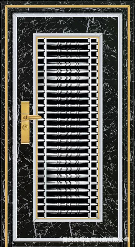 厂家供应不锈钢黑钛大理石 不锈钢双开子母门 高档进户门