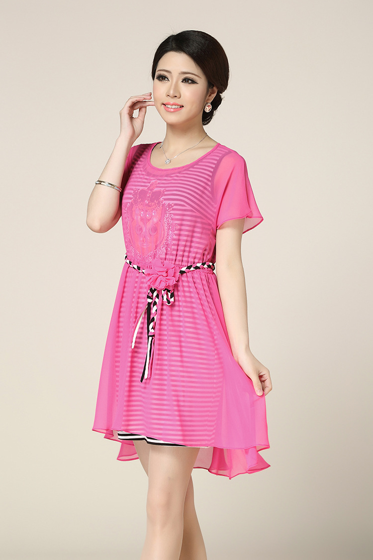 时尚辣妈妈装连衣裙 夏季新款两件套雪纺连衣裙 宽松大码连衣裙女