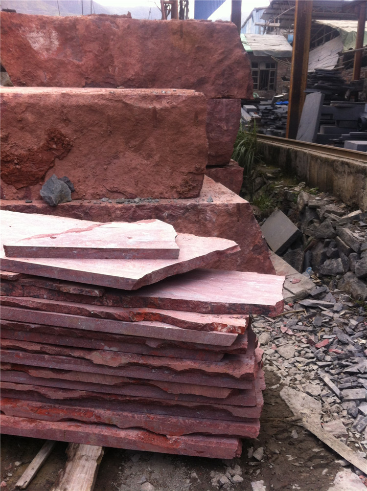 厂家直销 鸡血福寿红花岗岩板 火烧荔枝面 小方块石材加工批发