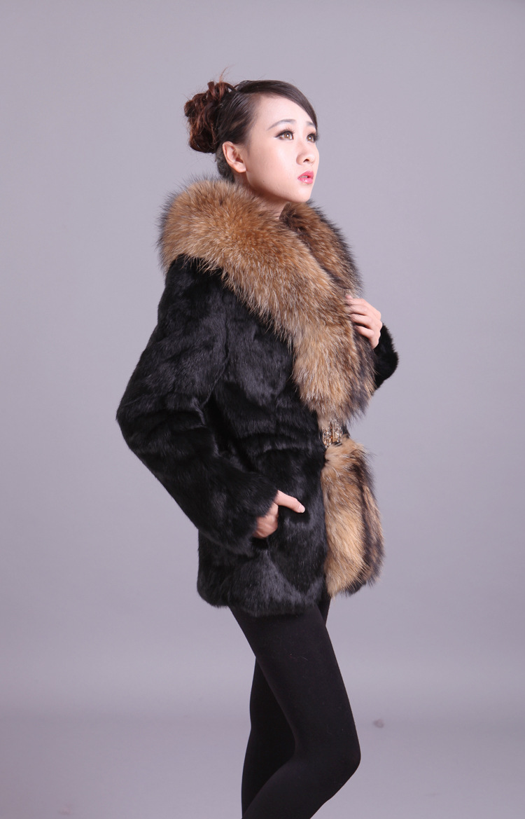 炫伦皮草外套清仓特价女中长款大貉子毛领兔毛皮草外套新款2014冬
