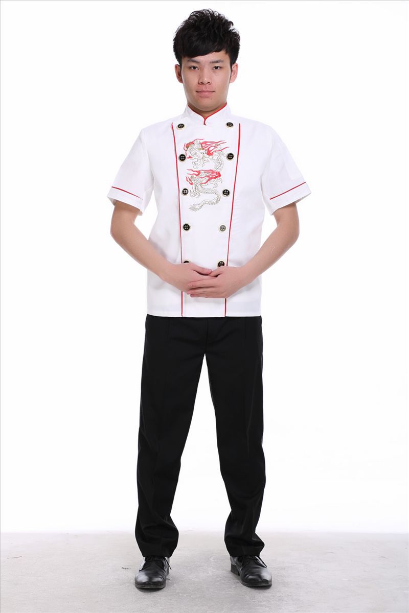 酒店廚師服裝短袖 飯店廚師服繡龍 廚師制服新款 酒店工作服夏