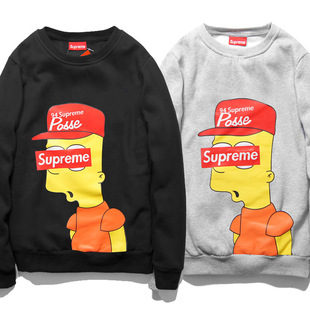 日系原宿滑板 恶搞辛普森 supreme 卡通男女情侣装 加绒卫衣1025