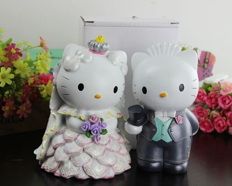 结婚礼物hello kitty新郎新娘婚纱储蓄罐 存钱罐宜家摆件压床娃娃