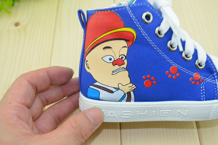 2014秋季新品童鞋批发高帮儿童帆布鞋光头强卡通男女童鞋可爱韩版