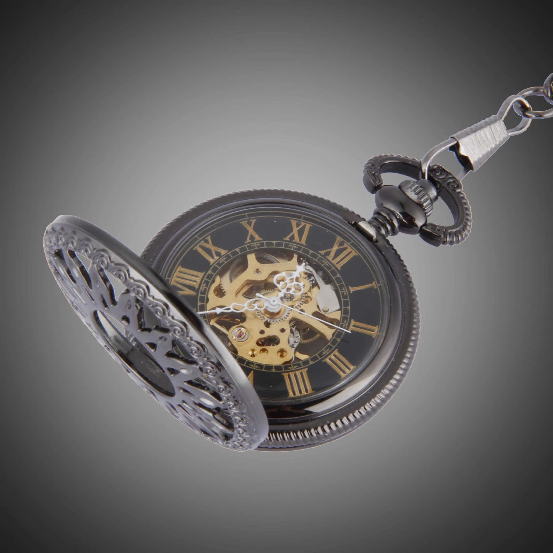 欧美时尚大号合金罗马机械怀表 太阳花纹缕空机械怀表 厂家直销