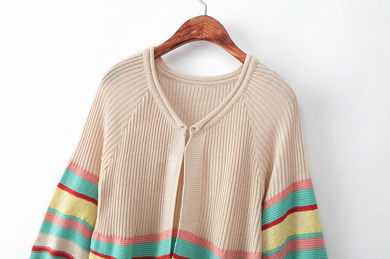 m1716 韩版女装秋季新款复古民族风夹色针织开衫毛衣批发