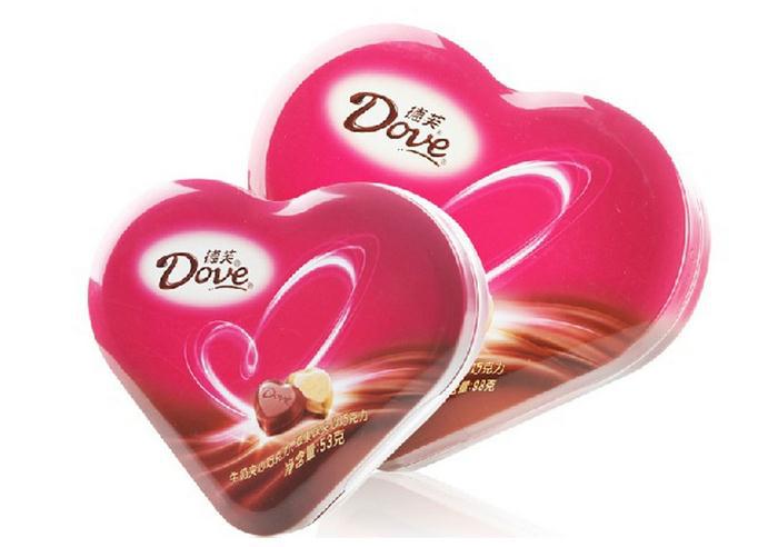 德芙150g心形摩卡榛仁牛奶夹心巧克力铁礼品盒装214见证爱信物