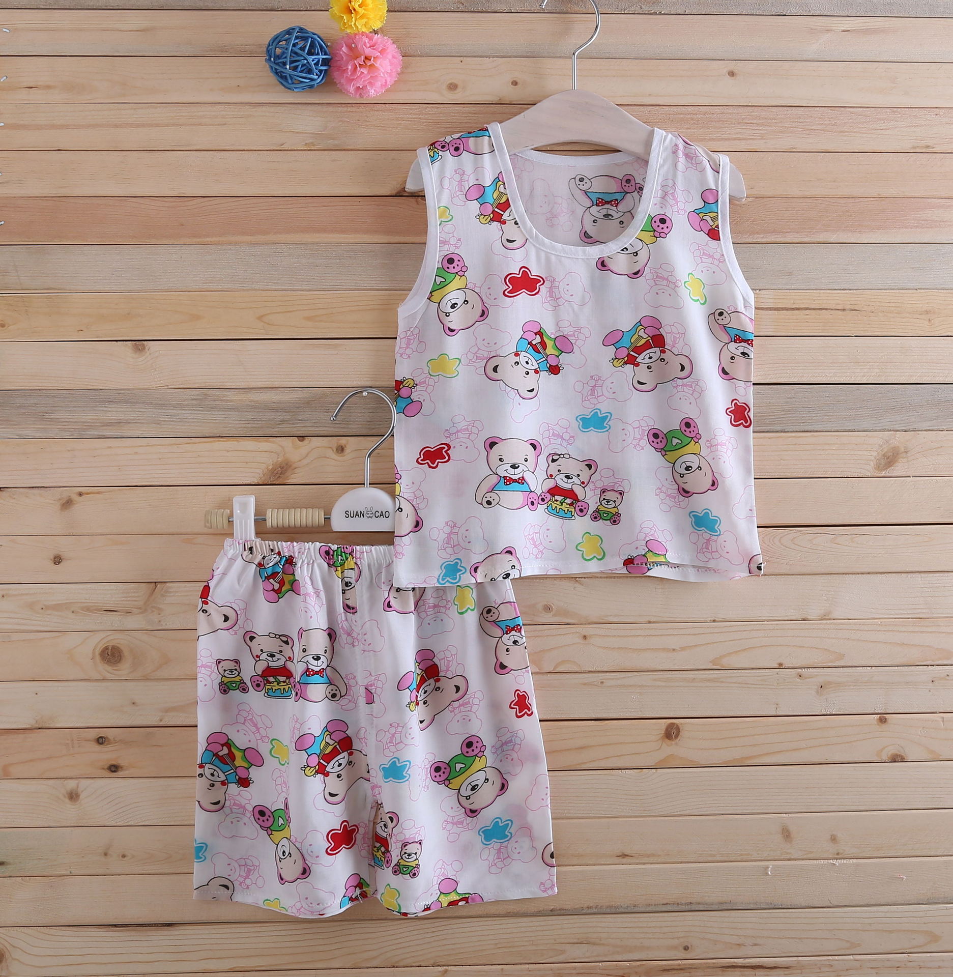 服装鞋帽箱包,钟表眼镜 童装 童套装 男童女童人造棉短袖套装 夏款