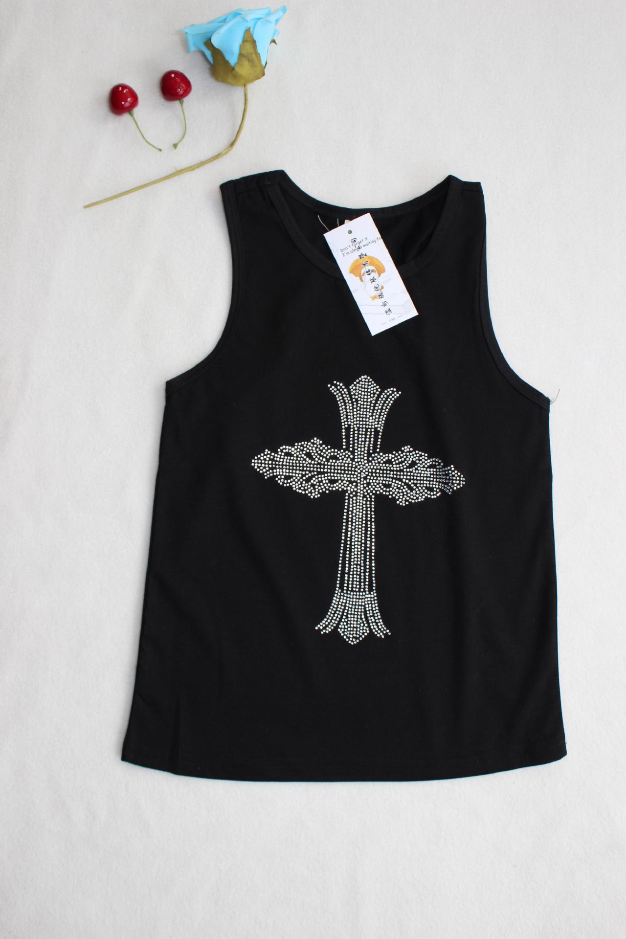 童装一件代发代理加盟2014 欧洲站同款水钻克罗心十字架背心