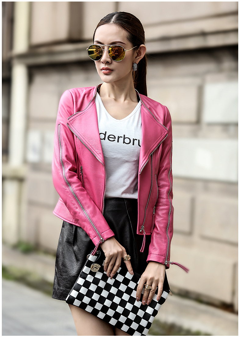 cc家小花家来自星星的你全智贤千颂伊同款芭比粉皮衣真皮高端定制