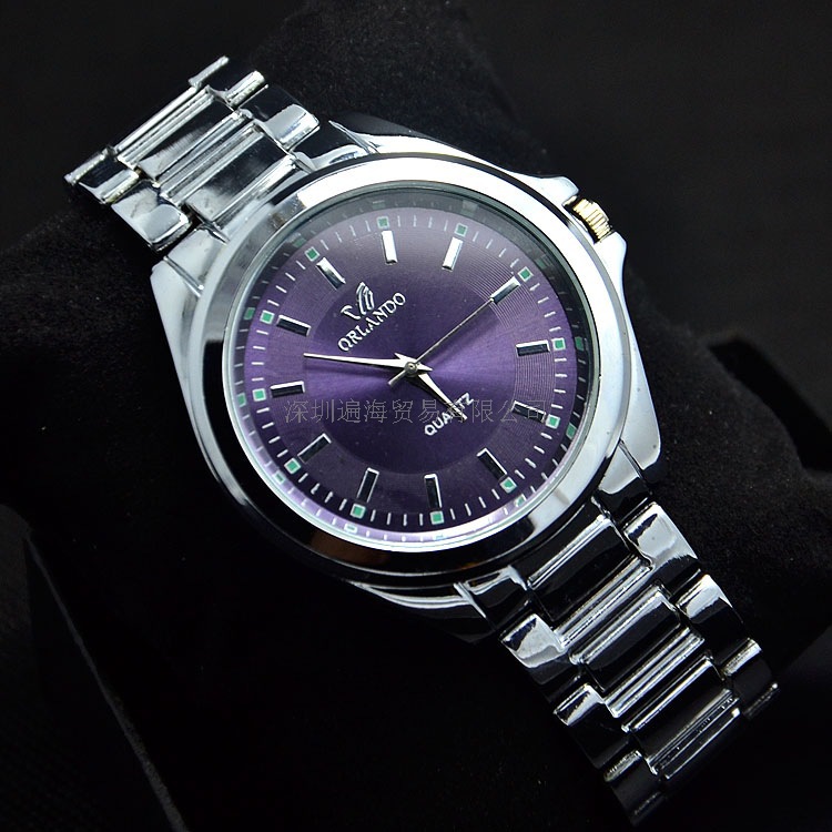 正品外贸orlando三眼六针石英钢带表 男士商务礼品手表 一件代发