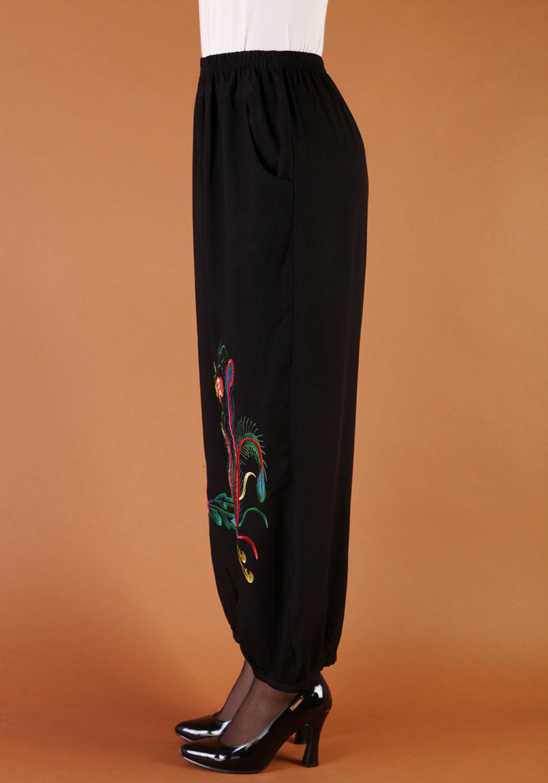 新款春夏唐装女裤子中式民族绣花灯笼裤中老年大码宽松休闲棉长裤