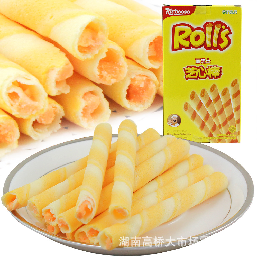 印尼richeese 纳宝帝奶酪丽芝士饼干夹心蛋卷60g 1*24盒/箱 批发