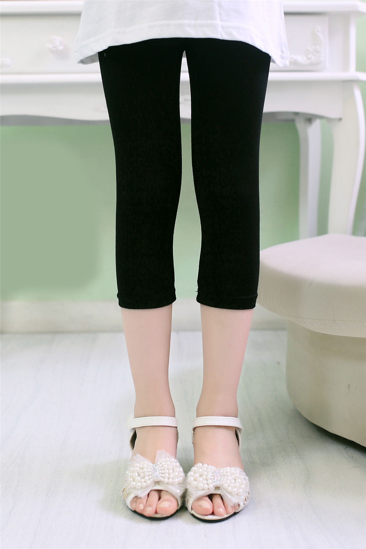 夏季韩版童装新款女童打底裤中大童裤韩版莫代尔儿童七分裤纯棉