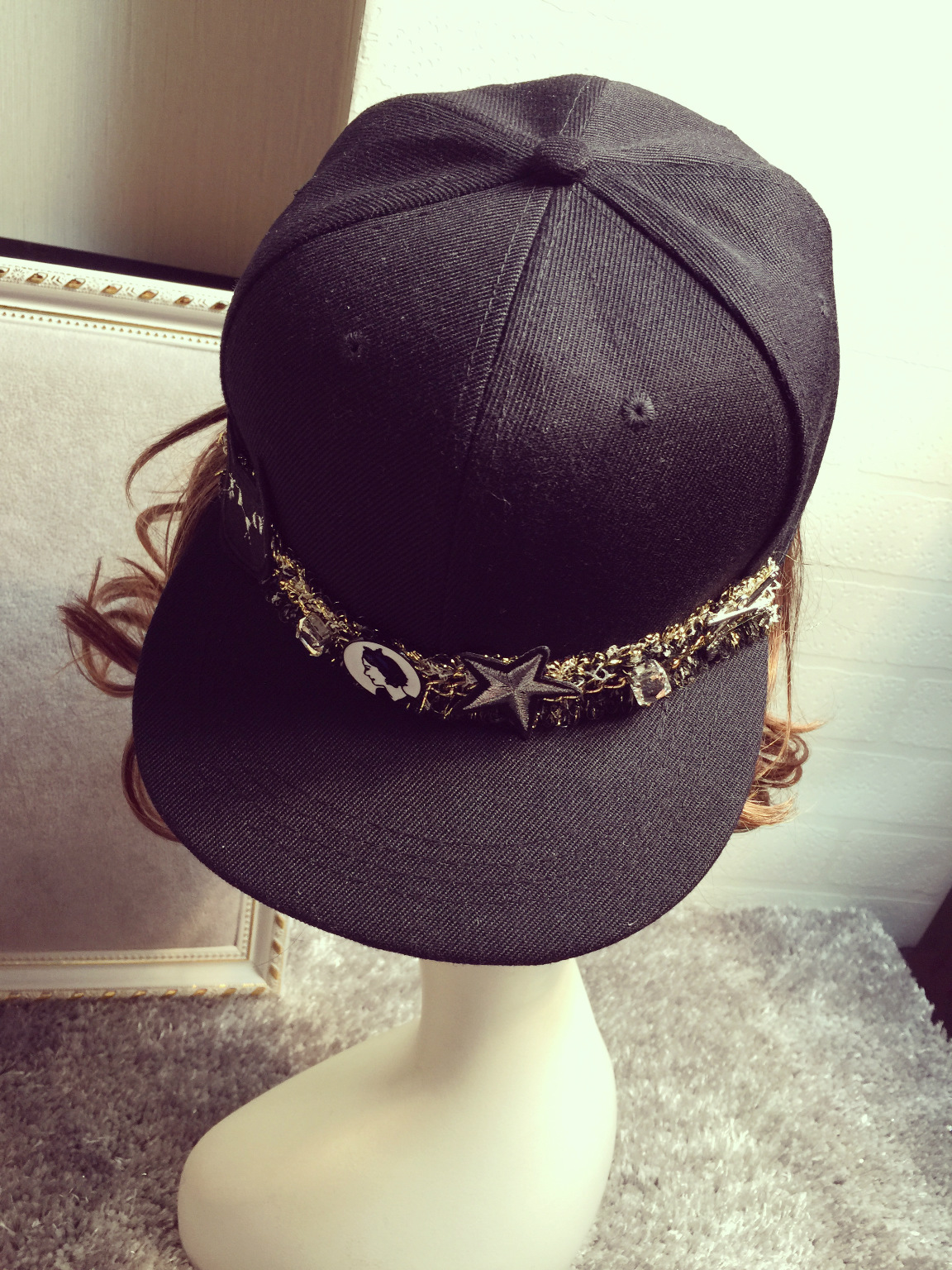 朋克风女人头小香风 平沿帽嘻哈帽子女韩版潮韩国 时尚