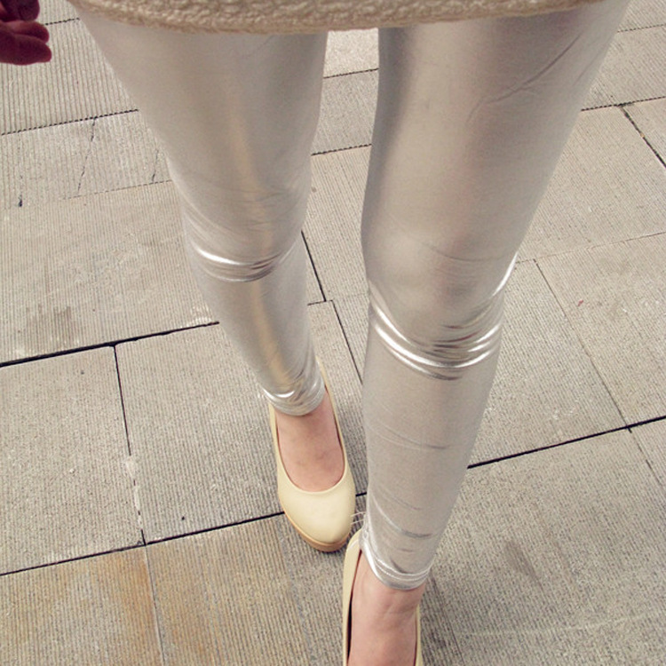 2015新款 金色银色亮面亚光金属质感仿皮裤外穿九分打底裤