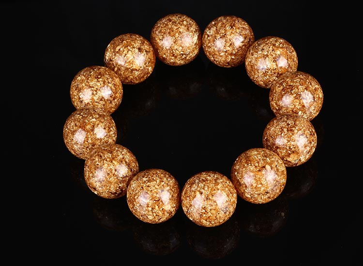 原创台湾天然金箔单圈佛珠手串20mm千足金圆珠辟邪化煞保平安念珠