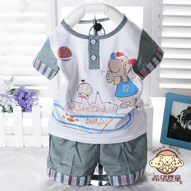 15年夏季新款 健康快车5033短袖半开领儿童套装男宝宝短裤两件套