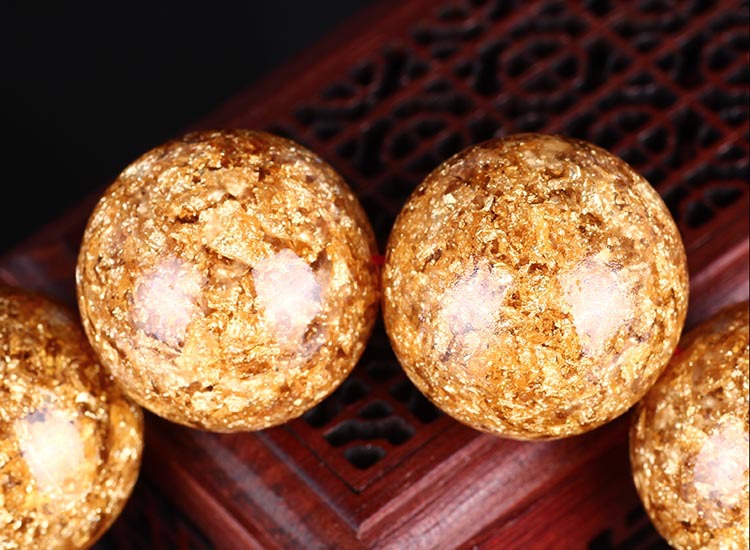 原创台湾天然金箔单圈佛珠手串20mm千足金圆珠辟邪化煞保平安念珠