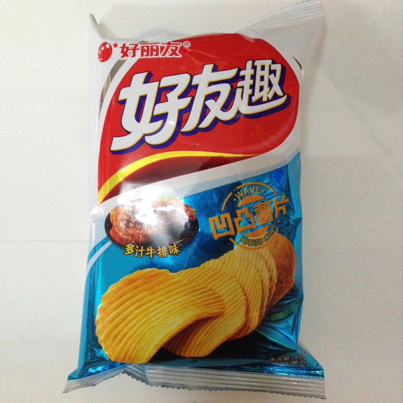 好丽友好有趣薯片45g 双重口味休闲食品办公室零食45g*32袋/箱