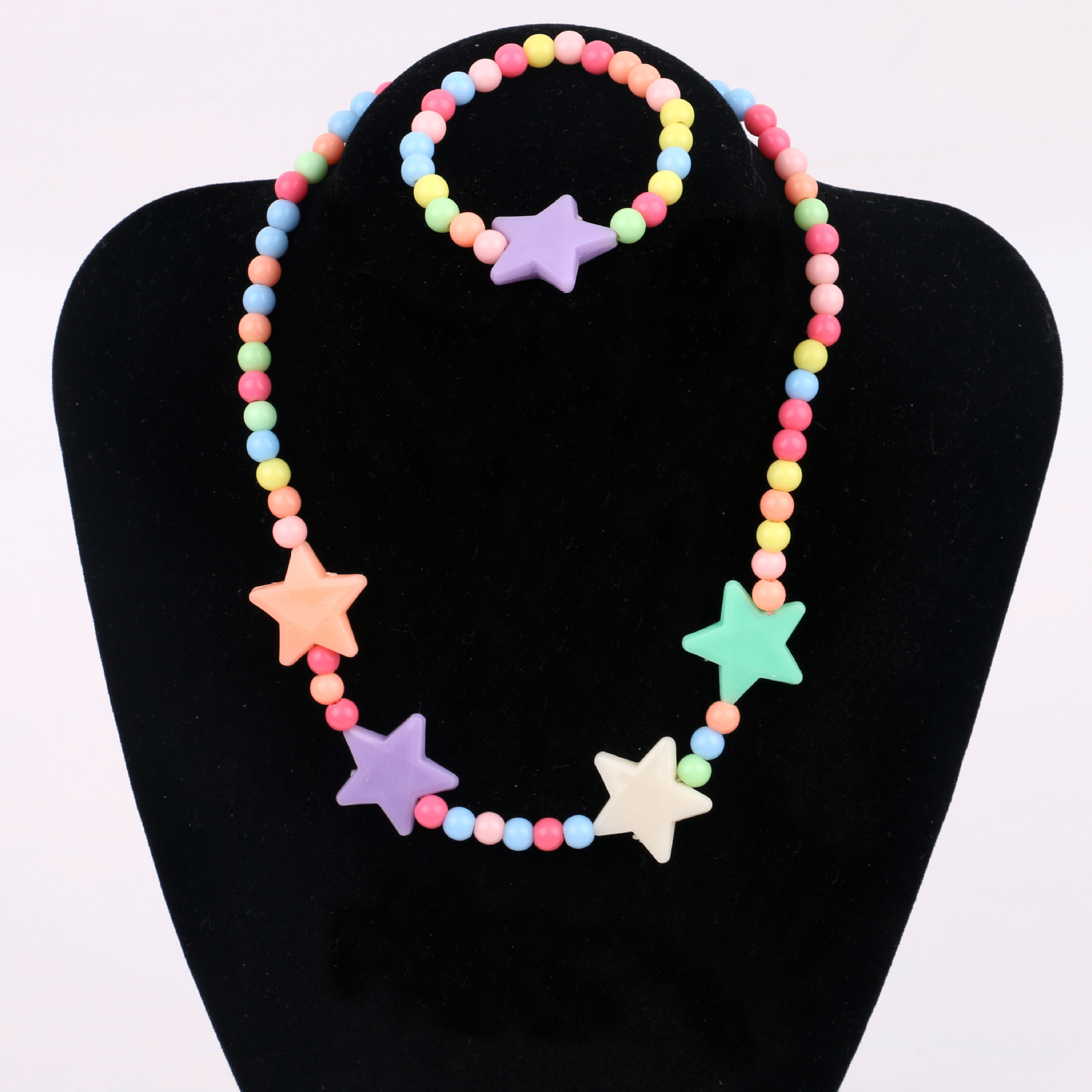 韩版热卖 儿童项链手链套装 糖果色串珠五角星首饰配件