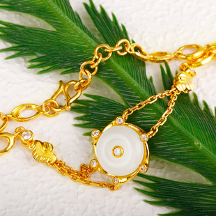 恒星珠宝 千足金镶和田玉 千千结手链批发 莆田金镶玉女款手链