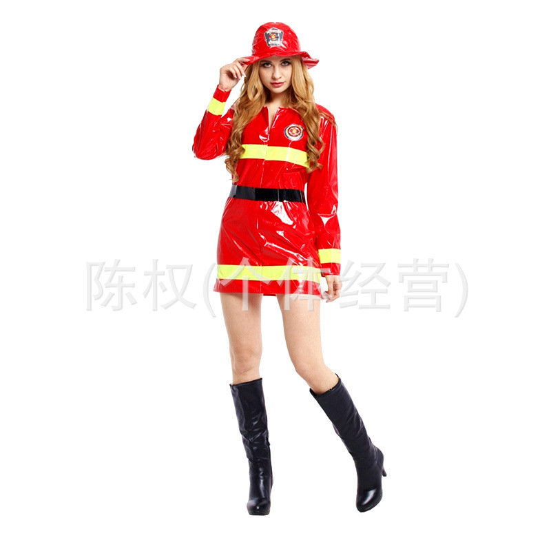万圣节cosplay服装 女款消防服 成人消防员装扮演出服w-0180